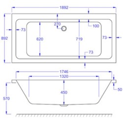 Carron Baths - Quantum Duo Carronite Bath NTH 1900 x 900mm