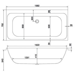 Carron Baths - Profile 5mm Double Ended Bath NTH 1600 x 800mm
