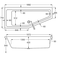 Carron Baths - Quantum Space Saver 5mm Bath NTH 1700 x 400-750mm RH