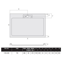 MX Shower Trays - Expressions Hidden Waste 1700 x 800mm Low Profile Tray