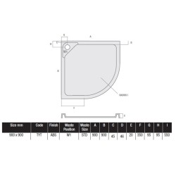 MX Shower Trays - Expressions Hidden Waste 900x900mm Low Profile Tray, 550 Rad