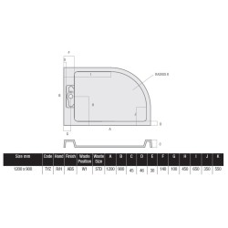 MX Shower Trays - Expressions Hidden Waste 1200x900mm Offset Quadrant Tray, RH