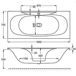 Carron Baths - Equity DE Carronite Bath NTH 1700 x 750mm