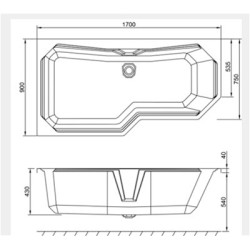 Carron Baths - Highgate Carronite Shower Bath RH 1700mm