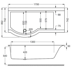 Carron Baths - Urban 5mm Shower Bath NTH LH 1700mm